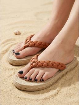 Carlton London - Women Tan Braided Flipflops