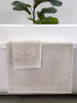 Maspar - Beige 100% Cotton Embroidery Hand Towels (Pack Of 2) (M)