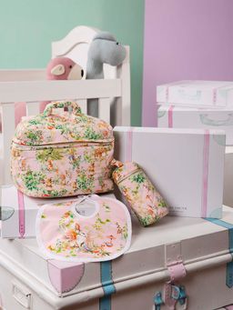 THE BABY TRUNK - Unisex Blush Bunny Print Organic Cotton Travel Set for Kids(Set of 3)