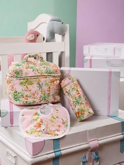 THE BABY TRUNK - Unisex Blush Bunny Print Organic Cotton Travel Set for Kids(Set of 3)