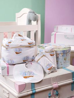 THE BABY TRUNK - Unisex Teddy's Dream Fly Print Organic Cotton Travel Set for Kids (Set of 4)