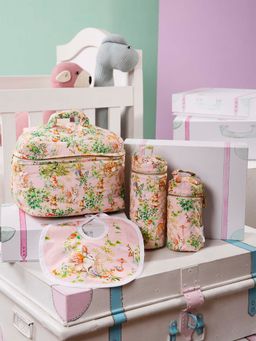 THE BABY TRUNK - Unisex Blush Bunny Print Organic Cotton Travel Set for Kids(Set of 4)