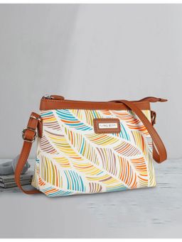 FLYING BERRY - White Ethnic Printed Handcrafted Vegan Leather Sling Bag