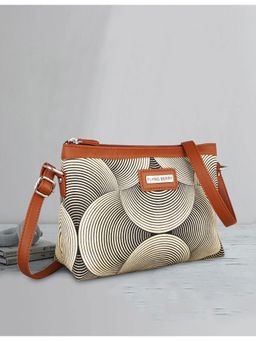 FLYING BERRY - Beige & Black Ethnic Printed Handcrafted Vegan Leather Sling Bag