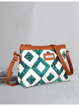 FLYING BERRY - White & Green Ethnic Printed Handcrafted Vegan Leather Sling Bag