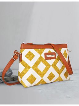 FLYING BERRY - White & Yellow Ethnic Printed Handcrafted Vegan Leather Sling Bag