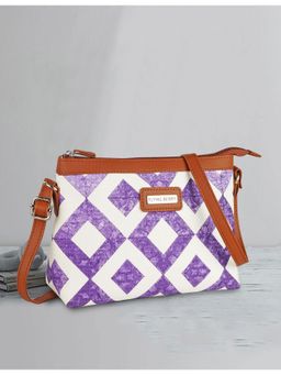 FLYING BERRY - White & Purple Ethnic Printed Handcrafted Vegan Leather Sling Bag
