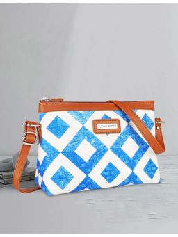 FLYING BERRY - White & Blue Ethnic Printed Handcrafted Vegan Leather Sling Bag