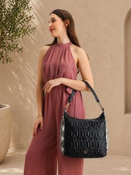 Caprese - Bubble Large Black Shoulder Bag with Detachable Strap (L)