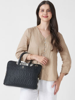 Caprese - Bubble Large Black Laptop Bag with Detachable Strap (L)