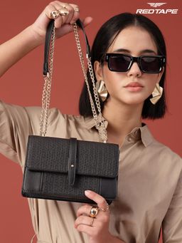 Red Tape - Women Black Textured Sling Bag (S)