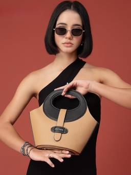 Red Tape - Brown and Black Textured Satchel Bag with Detachable Strap (S)