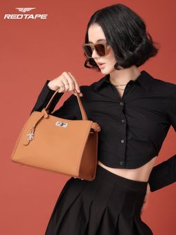Red Tape - Khaki Textured Satchel Bag with Detachable Strap (S)