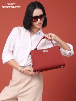Red Tape - Red Textured Satchel Bag with Detachable Strap (S)