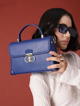 Red Tape - Blue Faux Leather Satchel Bag with Detachable Strap (S)