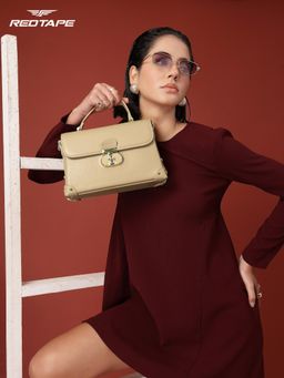 Red Tape - Khaki Faux Leather Satchel Bag with Detachable Strap (S)
