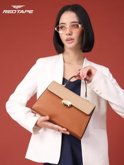 Red Tape - Khaki Colorblock Satchel Bag with Detachable Strap (S)