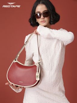 Red Tape - Women Red White Colorblocked Shoulder Bag with Detachable Strap (S)
