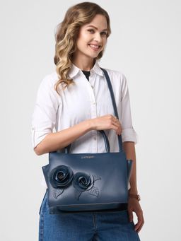 Caprese - Bloom Medium Navy Satchel Bag with Detachable Strap (M)