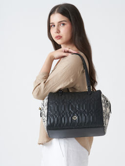 Caprese - Bubble Large Black Satchel Bag with Detachable Strap (L)