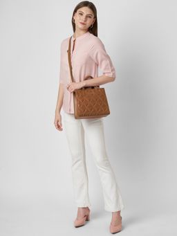 Caprese - Elyna Small Tan Quilted Satchel Bag with Detachable Strap (S)