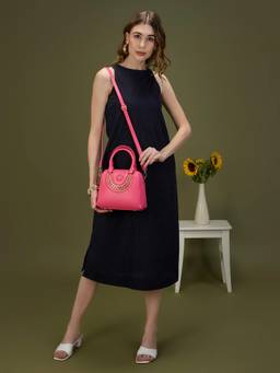 Caprese - Giaa Small Pink Faux Leather Satchel Bag with Detachable Strap (S)