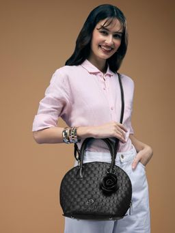 Caprese - Rosa Dome Medium Black Satchel Bag with Detachable Strap (M)