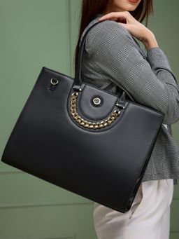Caprese - Giaa Large Black Faux Leather Laptop Tote Bag (L)