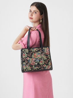 Caprese - Miami Medium Black Tote Bag with Detachable Strap (M)