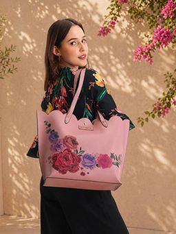 Caprese - Zaria Large Pink Open Tote Bag with Detachable Strap (L)