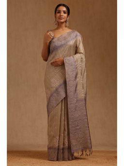 Soch - Women Lavender Tussar Embroidered Saree with Unstitched Blouse Piece