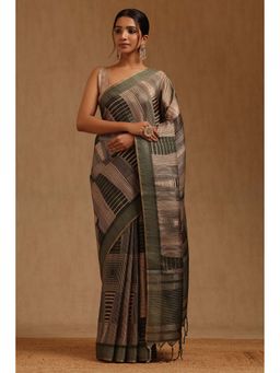 Soch - Women Green Tussar Geometric Saree with Unstitched Blouse Piece