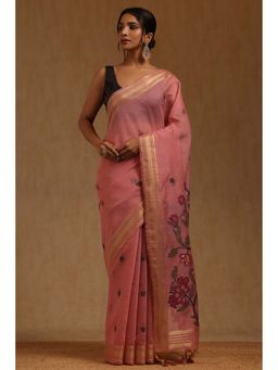 Soch - Women Pink Chanderi Woven Saree with Unstitched Blouse Piece