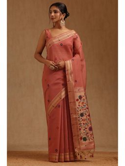Soch - Women Peach Chanderi Woven Saree with Unstitched Blouse Piece