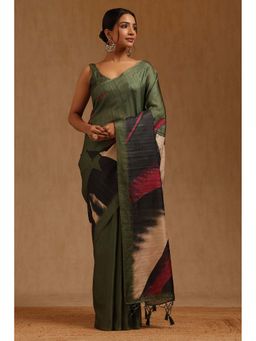 Soch - Women Green Tussar Printed Saree with Unstitched Blouse Piece