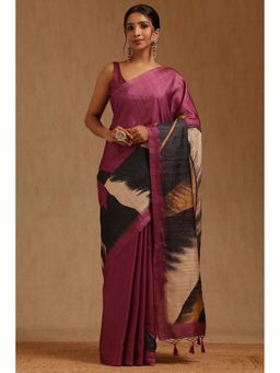 Soch - Women Magenta Tussar Printed Saree with Unstitched Blouse Piece