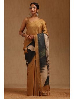 Soch - Women Gold Tussar Printed Saree with Unstitched Blouse Piece
