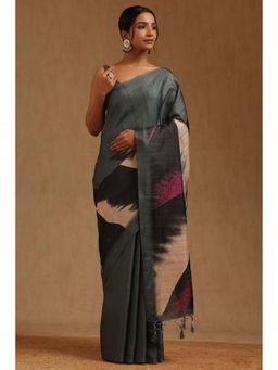 Soch - Women Grey Tussar Printed Saree with Unstitched Blouse Piece