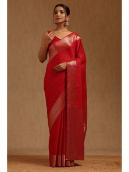 Soch - Women Red Georgette Woven Saree with Unstitched Blouse Piece