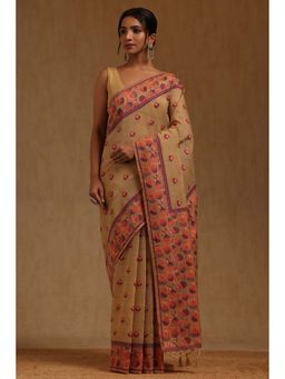 Soch - Women Beige Chanderi Woven Saree with Unstitched Blouse Piece