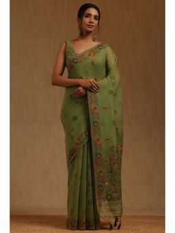 Soch - Women Green Chanderi Woven Saree with Unstitched Blouse Piece