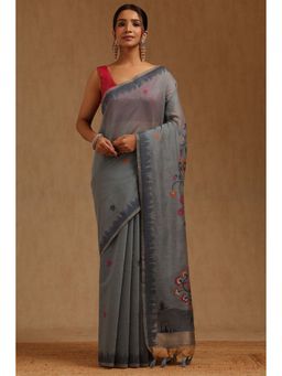 Soch - Women Blue Chanderi Woven Saree with Unstitched Blouse Piece