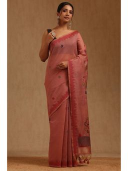 Soch - Women Pink Chanderi Woven Saree with Unstitched Blouse Piece