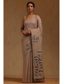 Soch - Women Grey Chanderi Woven Saree with Unstitched Blouse Piece