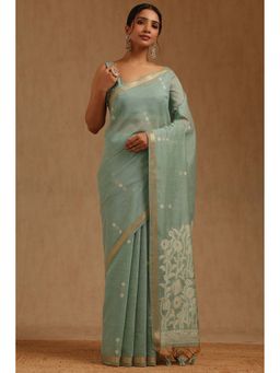 Soch - Women Blue Chanderi Woven Saree with Unstitched Blouse Piece