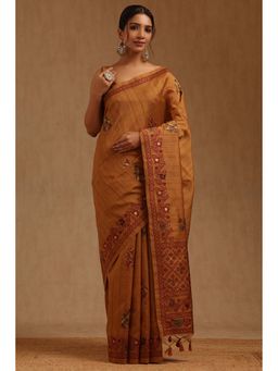 Soch - Women Brown Tussar Woven Saree with Unstitched Blouse Piece