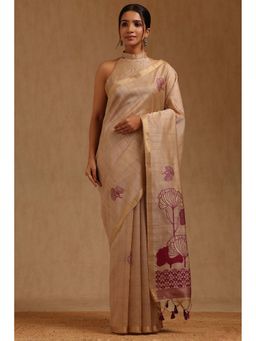 Soch - Women Wine Tussar Woven Saree with Unstitched Blouse Piece