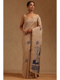 Soch - Women Navy Blue Tussar Woven Saree with Unstitched Blouse Piece