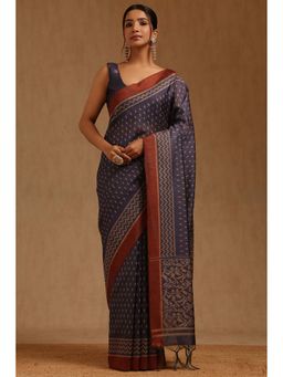 Soch - Women Blue Tussar Woven Saree with Unstitched Blouse Piece