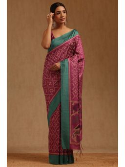 Soch - Women Purple Tussar Woven Saree with Unstitched Blouse Piece